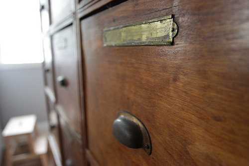 1800s filing drawers in the kitchen, Photo Source: Renovation Slaves